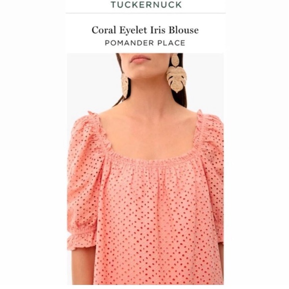 Pomander Place Coral Eyelet Iris Blouse - Picture 5 of 6